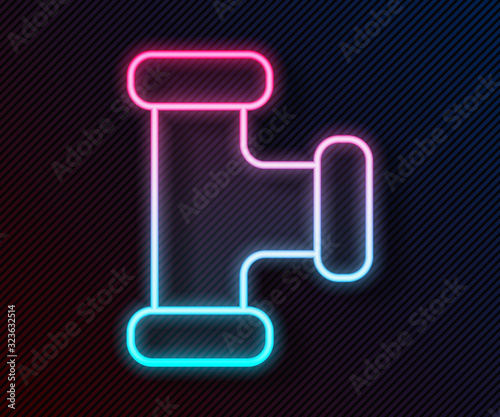 Glowing neon line Industry metallic pipe icon isolated on black background. Plumbing pipeline parts of different shapes. Vector Illustration