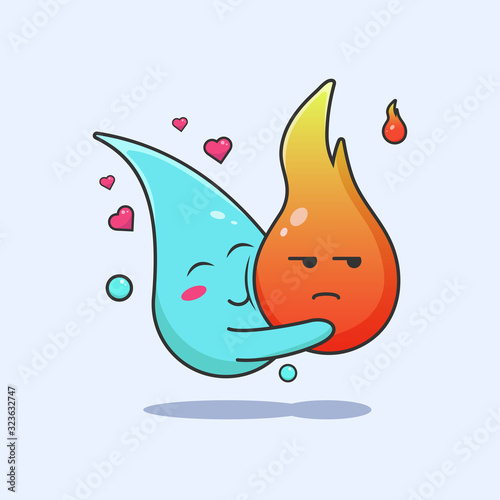 Cute fire and water love illustration