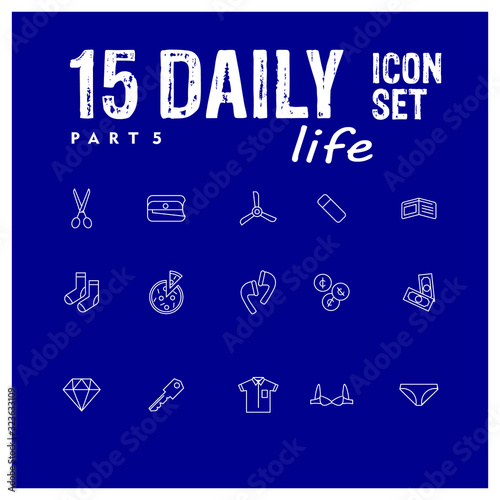 15 daily life white thin icon vector illustration set 