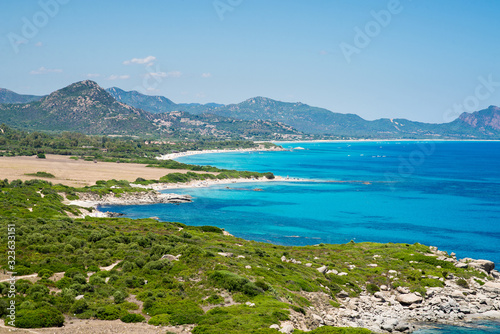Fototapeta Naklejka Na Ścianę i Meble -  Sardinia Landscape. View from Mountain Monte Turno on Costa Rei Beaches.