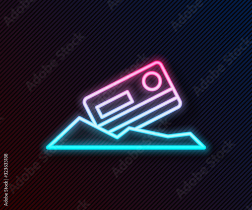 Glowing neon line Cocaine and credit card icon isolated on black background. Vector Illustration