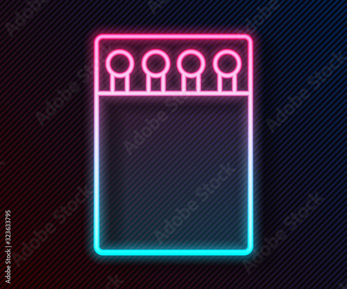Glowing neon line Open matchbox and matches icon isolated on black background. Vector Illustration