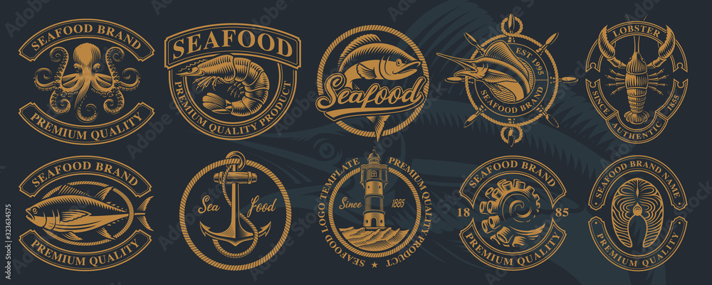 The biggest bundle of vintage illustrations for seafood theme.