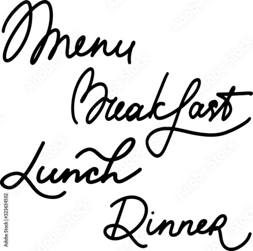 vector set for restaurant, cafe, bar, bakery, black lettering in modern style lettering, handwritten, menu, breakfast, lunch, dinner, use as design, logo, print isolated