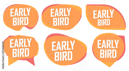Set Early Bird Sale bubble banners design template, discount tags, app icons, vector illustration