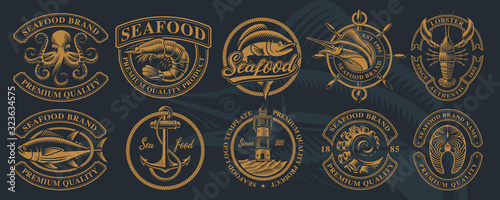 The biggest bundle of vintage illustrations for seafood theme.