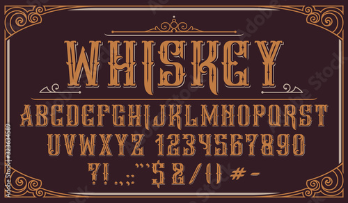 Vintage decorative typeface on dark background