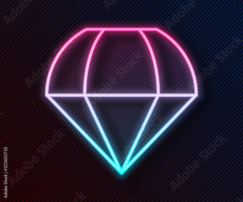 Glowing neon line Parachute icon isolated on black background. Vector Illustration