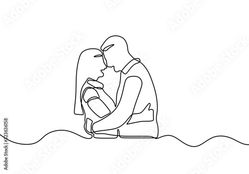 One line couple in love. Romantic continuous hand drawn sketch people. Minimalist and simplicity design. Man and woman of lovers.