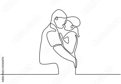 Continuous line drawing of couple hug. Cute and romantic man and woman in  love. Minimalism sketch vector illustration. Stock Vector