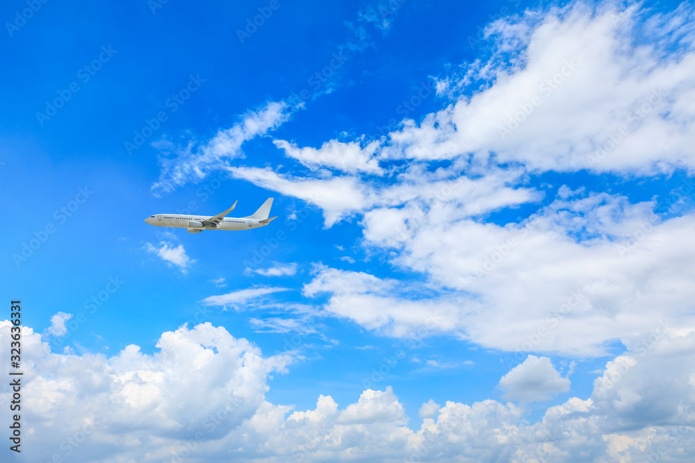 High-altitude airplane and beautiful sky in spring High-altitude airplane and beautiful sky in spring