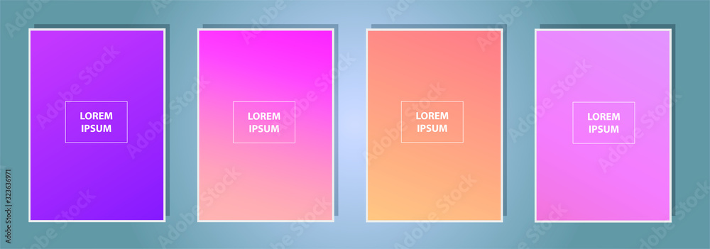 Simple modern color cover design. Set of abstract gradients textures. Background for banner, flyer, business card, poster, wallpaper, brochure, smartphone screen, mobile app.
