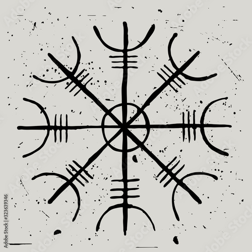 Aegishjalmur. Helmet of Terror. Vector amulet and viking protection symbol