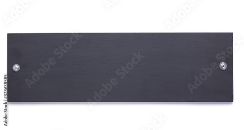 wooden black nameplate or wall sign isolated at white