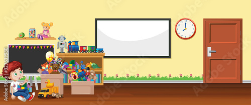 Background scene with whiteboard and toys