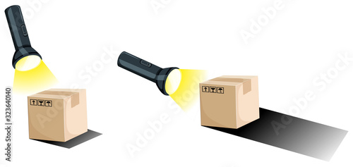 Flashlight and shadow of the boxes