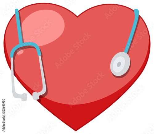 Big red heart and giant stethoscope on white background