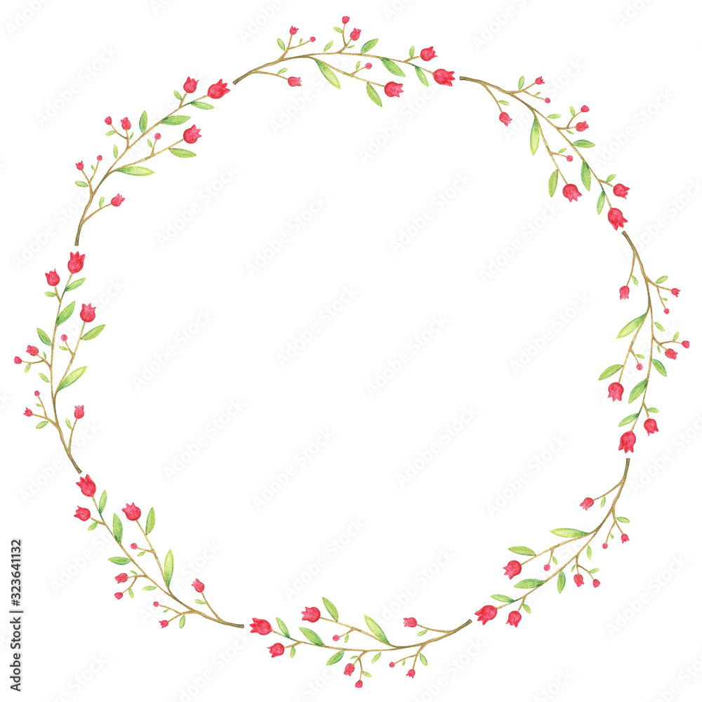 Pretty Watercolor Flower and Leaves Wreath Pretty Watercolor Flower and Leaves Wreath