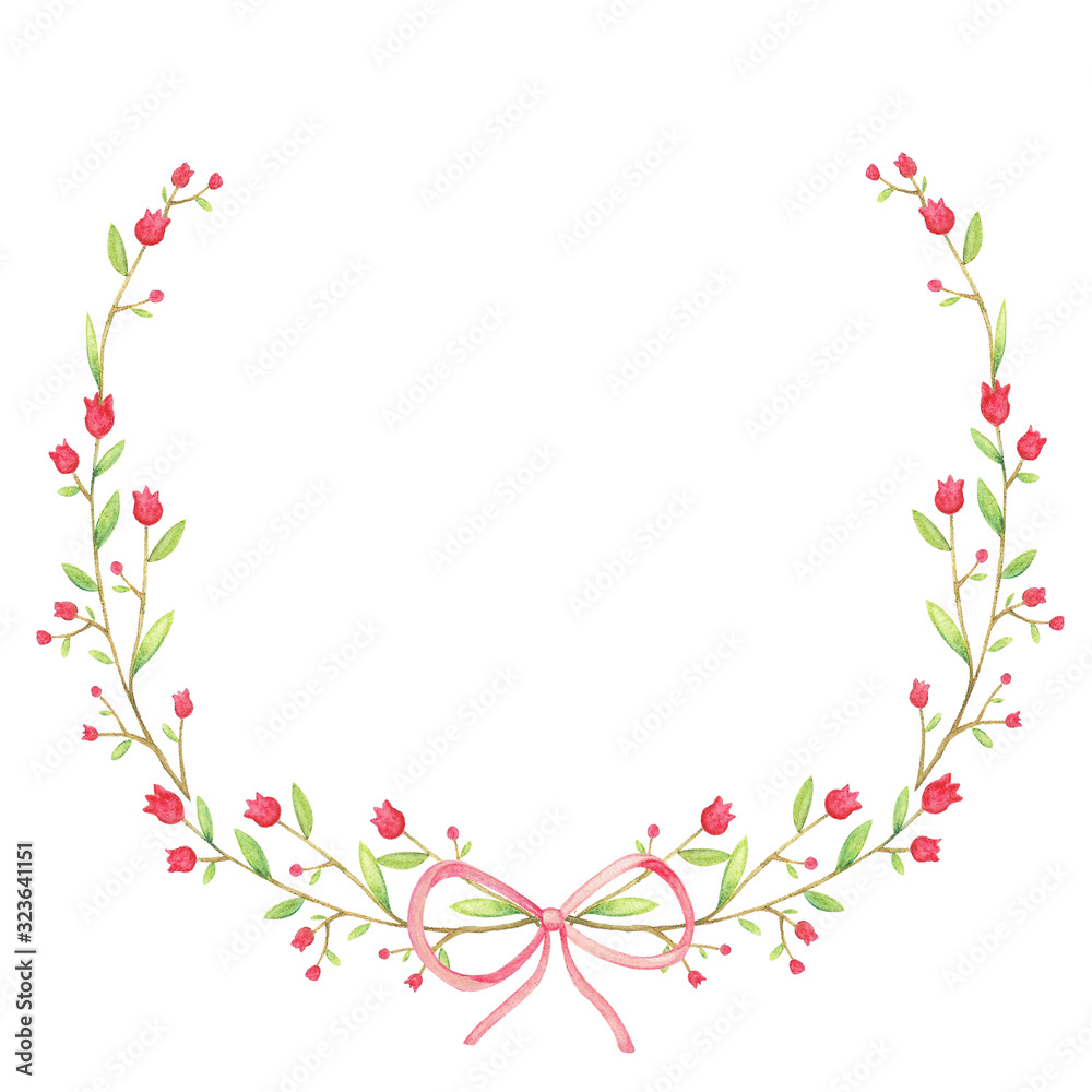 Beautiful flower and ribbon circular frame