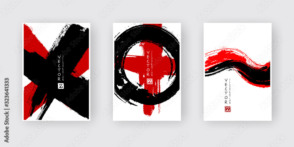 Obraz Banners with abstract black red ink wash painting in East Asian style.