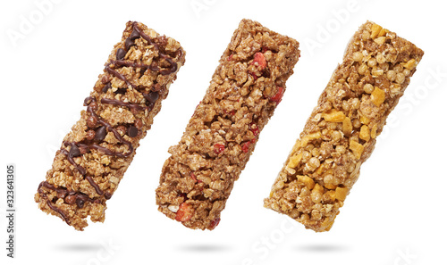 muesli cereal bar with chocolate isolated