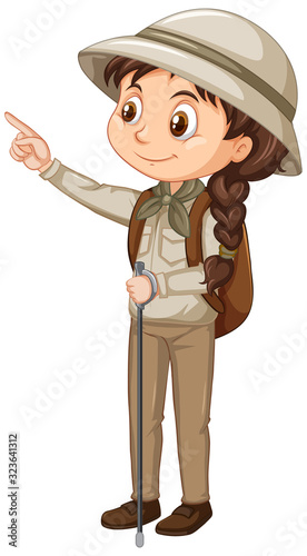 Girl in scout uniform on isolated background