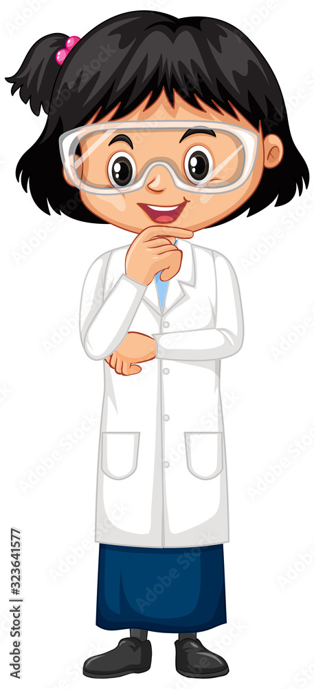 Girl wearing lab gown on white background Girl wearing lab gown on white background