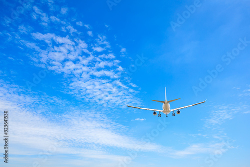 High-altitude airplane and beautiful sky in spring