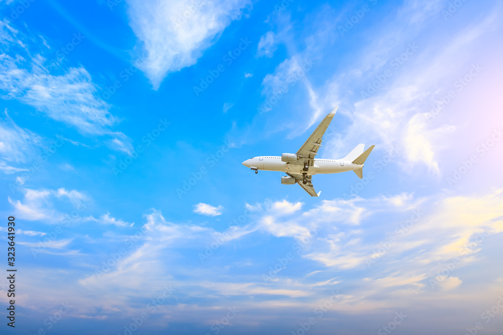 High-altitude airplane and beautiful sky in spring High-altitude airplane and beautiful sky in spring