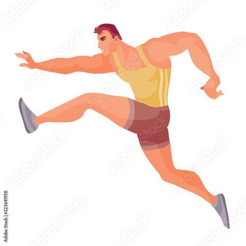 athlete runs fast in strides at competitions trying to run first, isolated object on a white background,