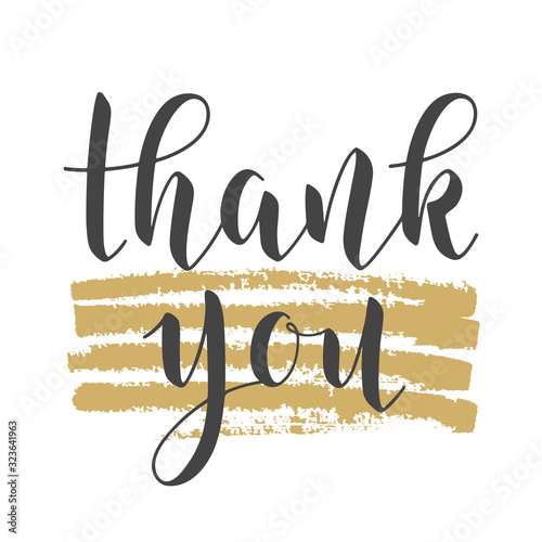 Vector Illustration. Handwritten Lettering of Thank You. Template for Banner, Postcard, Poster, Print, Sticker or Web Product. Objects Isolated on White Background.