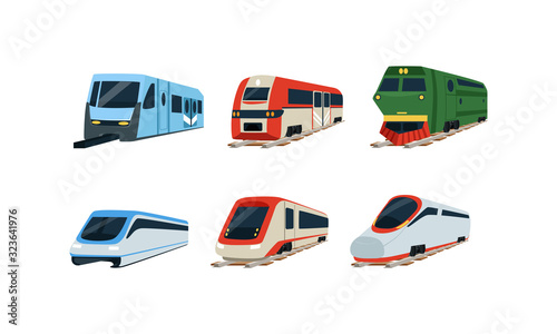Train Locomotives Collection, Modern and Retro Railway Carriages, Evolution of Trains Concept Vector Illustration