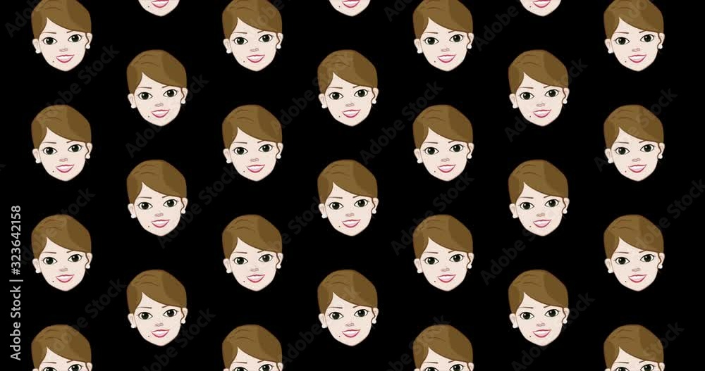 Fun smiling cartoon girl heads with blinking eyes background loop on alpha channel Fun smiling cartoon girl heads with blinking eyes background loop on alpha channel