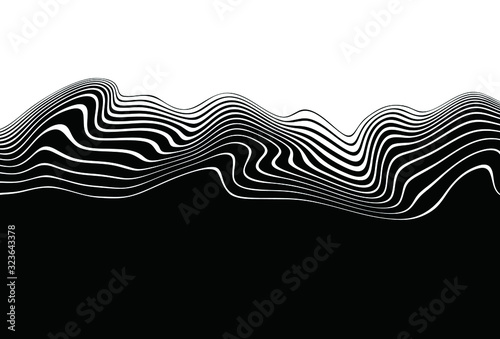 Vector transition with wavy lines from black to white for banners, sites, posters, business cards, stickers, covers, prints on clothes. Black and white vector background.