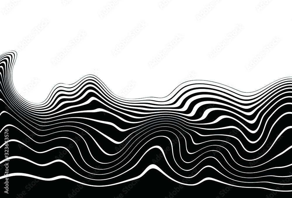 Modern vector transition from black to white with wavy lines for
