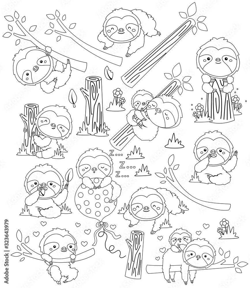 a vector of a cute sloth in black and white a vector of a cute sloth in black and white