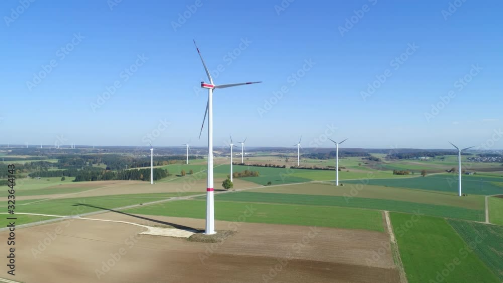 Aerial view of wind turbines, Swabian Alb, Germany Aerial view of wind turbines, Swabian Alb, Germany
