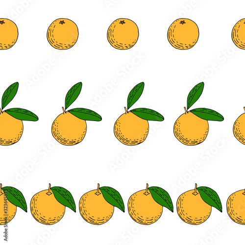 Hand drawn color outline mandarins, oranges, leaves frames. Citrus vector borders. Fruits decoration.