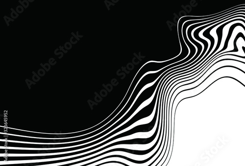 Monochrome vector background with a beautiful transition curved lines from black to white. For covers, business cards, banners, wall decor, posters, sites, videos. Vector illustration