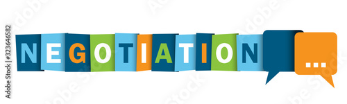NEGOTIATION colorful vector typography banner with speech bubbles