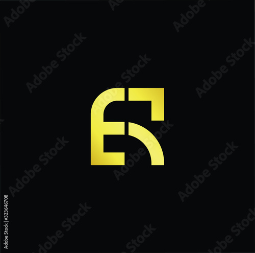 Outstanding professional elegant trendy awesome artistic black and gold color ER RE initial based Alphabet icon logo.