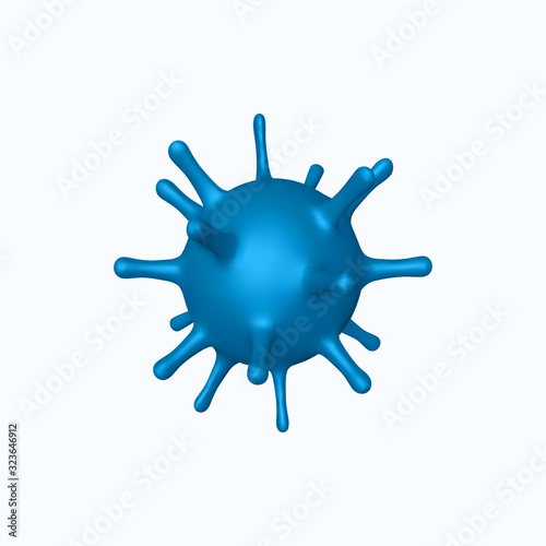 Vector 3d abstract virus, bacteria. Blue cell infected organism isolated on white background.