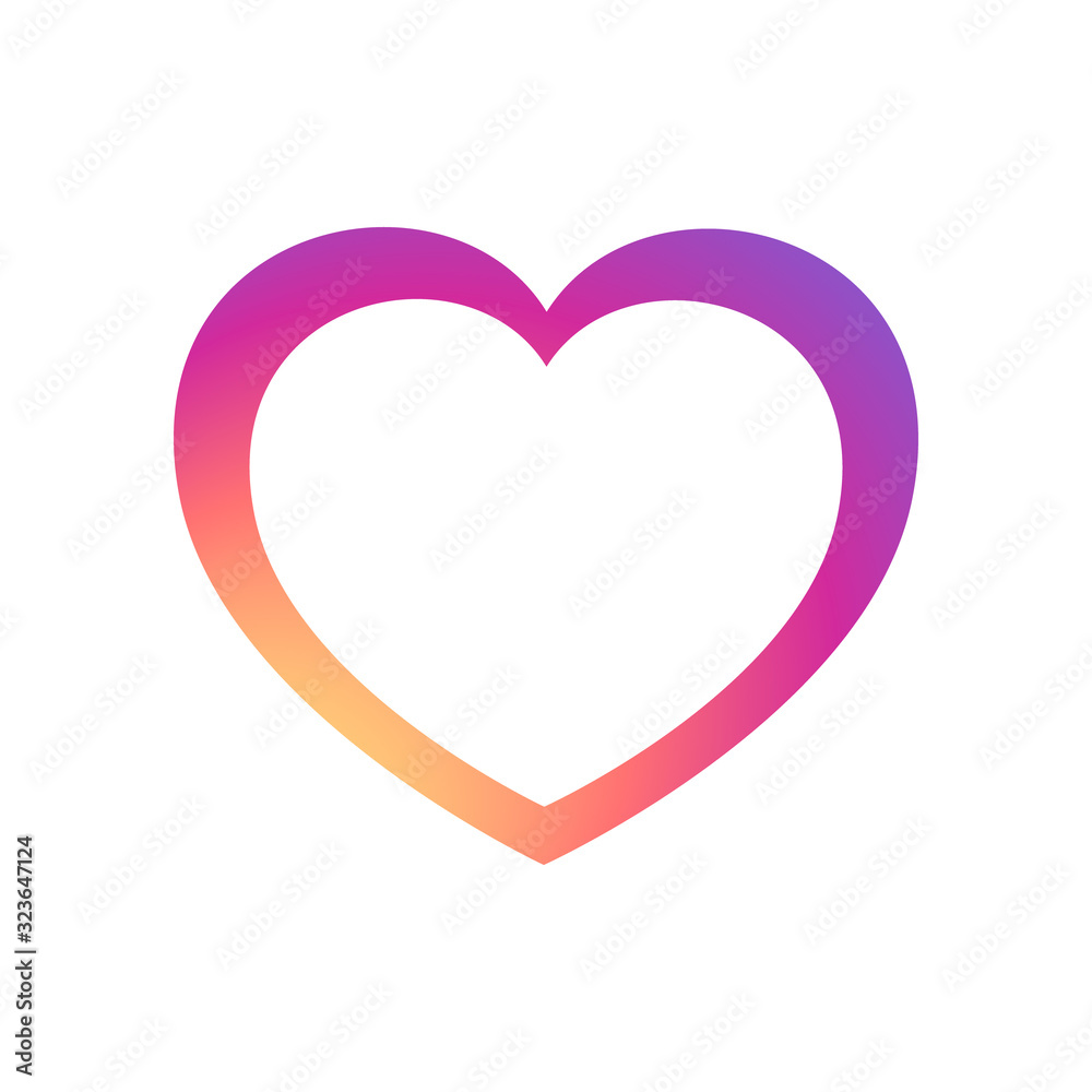 Instagram Like Icon, Colorful smooth color gradient background wallpaper, vector heart, love sign