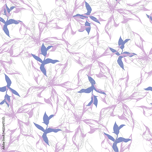 Spring textile background of pink flowers. Endless vector illustration for fabric  tile and bedding.