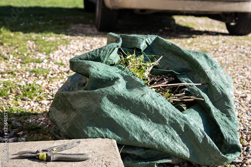 gardening trash bag and shears