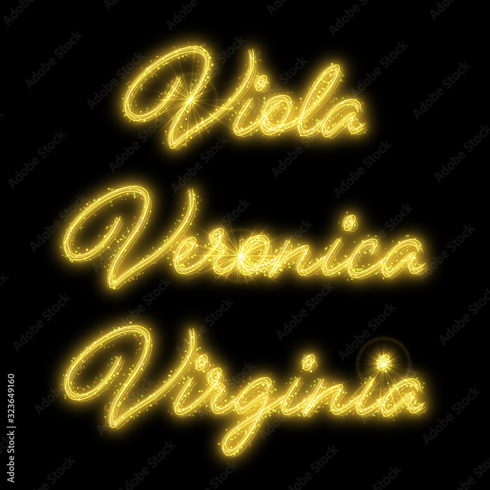 Female names made of sparkler. Design element for birthday card, bridal shower or wedding invitation Female names made of sparkler. Design element for birthday card, bridal shower or wedding invitation