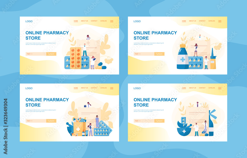 Online pharmacy web banner set. Medicine pill for disease treatment