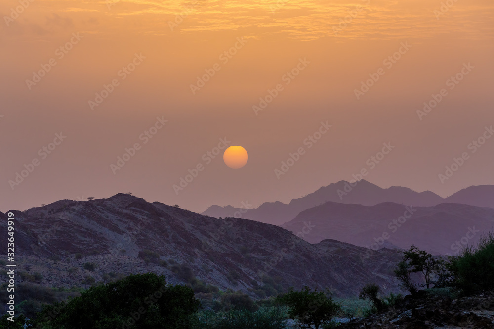 orange sunrise landscape near danakil depression in Afar region. Simien Mountains National Park In Northern Ethiopia