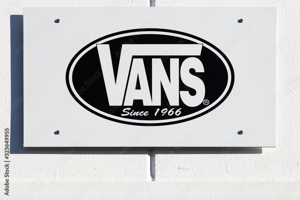 Merignac, France - June 5, 2017: Vans logo on a wall. Vans is an American  manufacturer of shoes, based in Cypress, California, owned by VF  Corporation Stock Photo | Adobe Stock