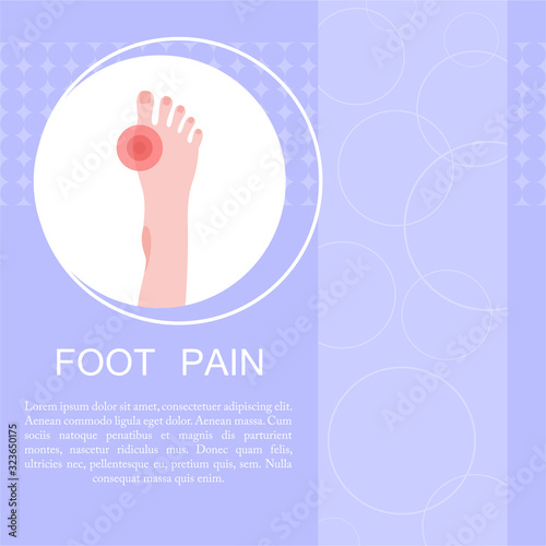 Concept of foot callus. Pain markers on foot.
